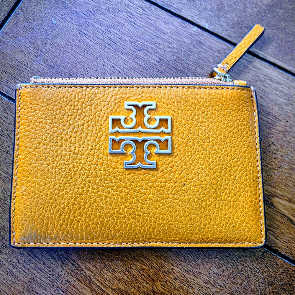 Tory Burch Bags  Women's Pebbled Leather Britten Zip Card Case Wallet Orange